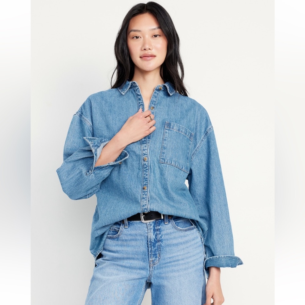 Denim boyfriend button down tunic